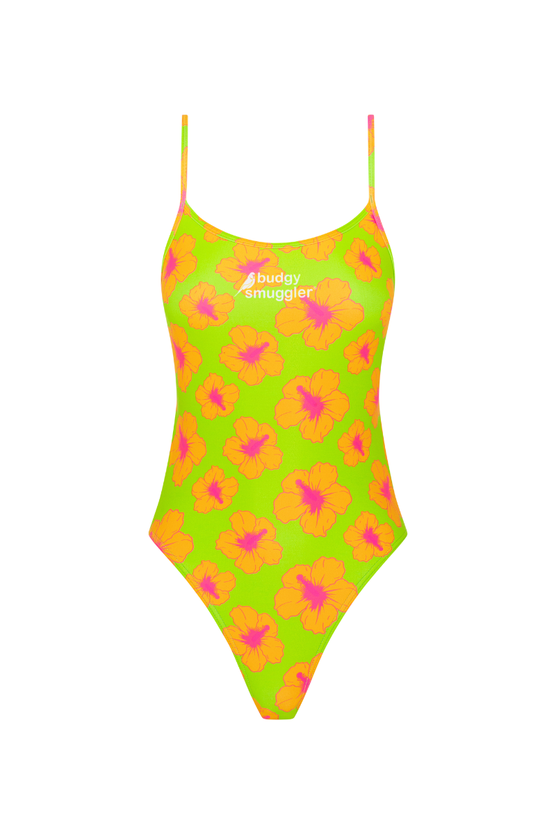 High Cut Racer in Orange and Green Hibiscus