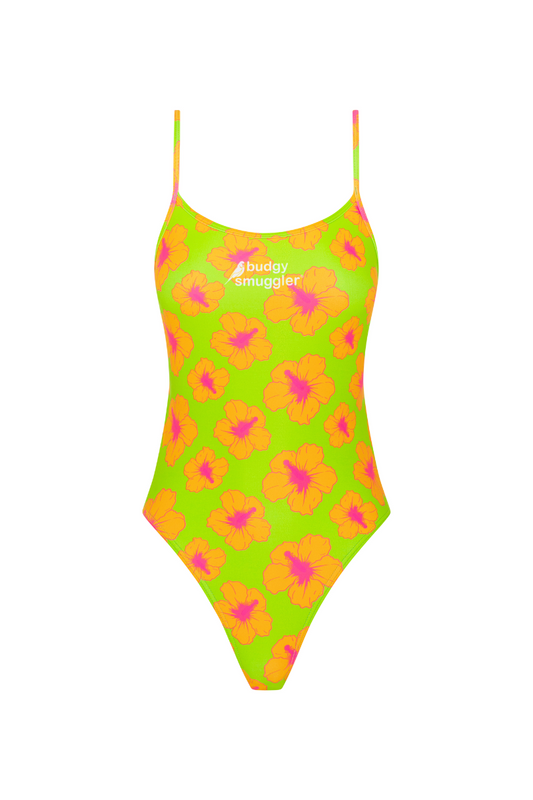 High Cut Racer in Orange and Green Hibiscus