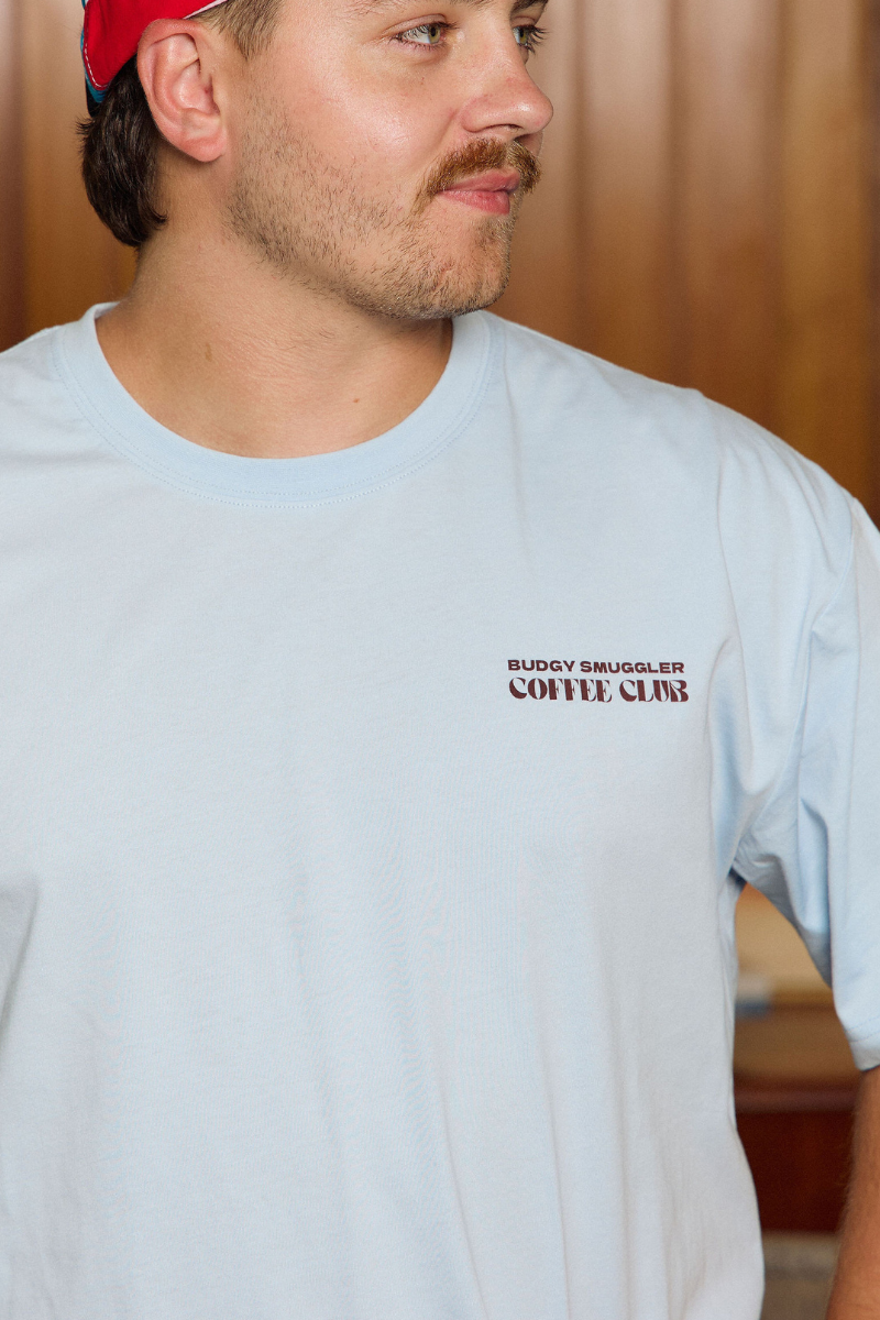 Lightweight Light Blue Tee with Coffee Club