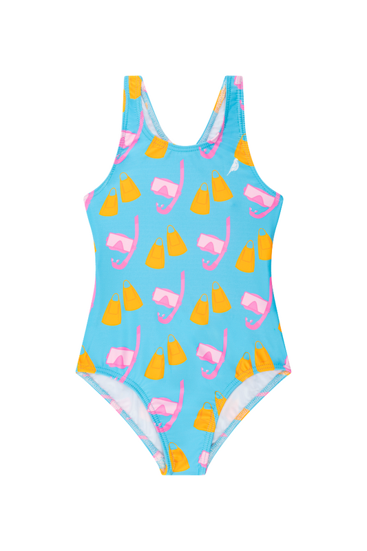 Girls One Piece in Snorkel and Flippers