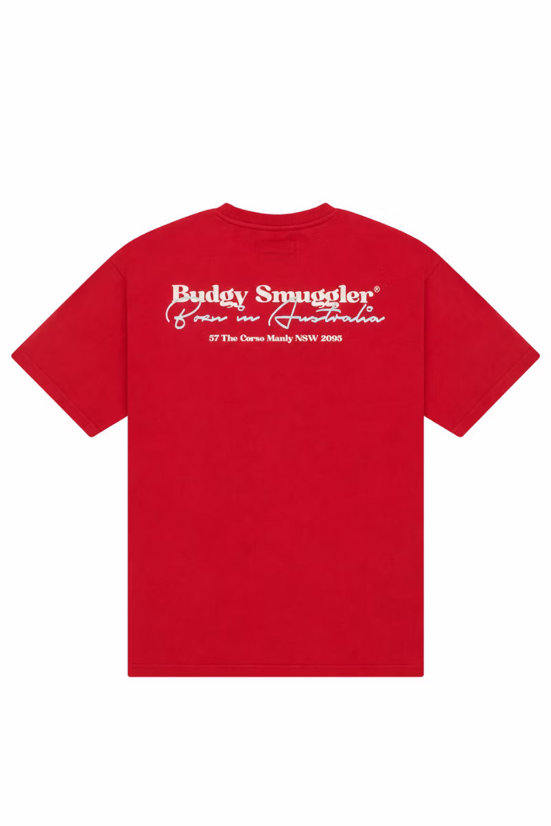 Heavyweight Dark Red Tee in Budgy