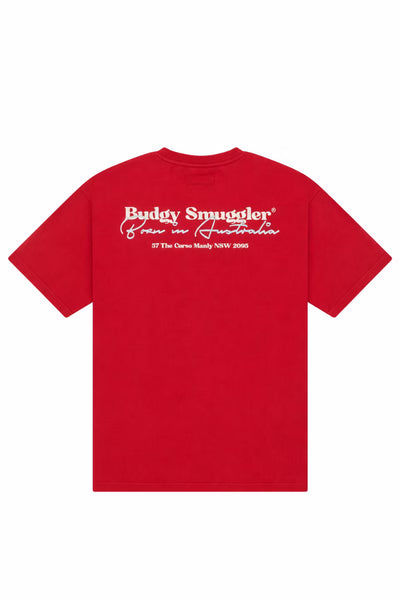 Heavyweight Dark Red Tee in Budgy
