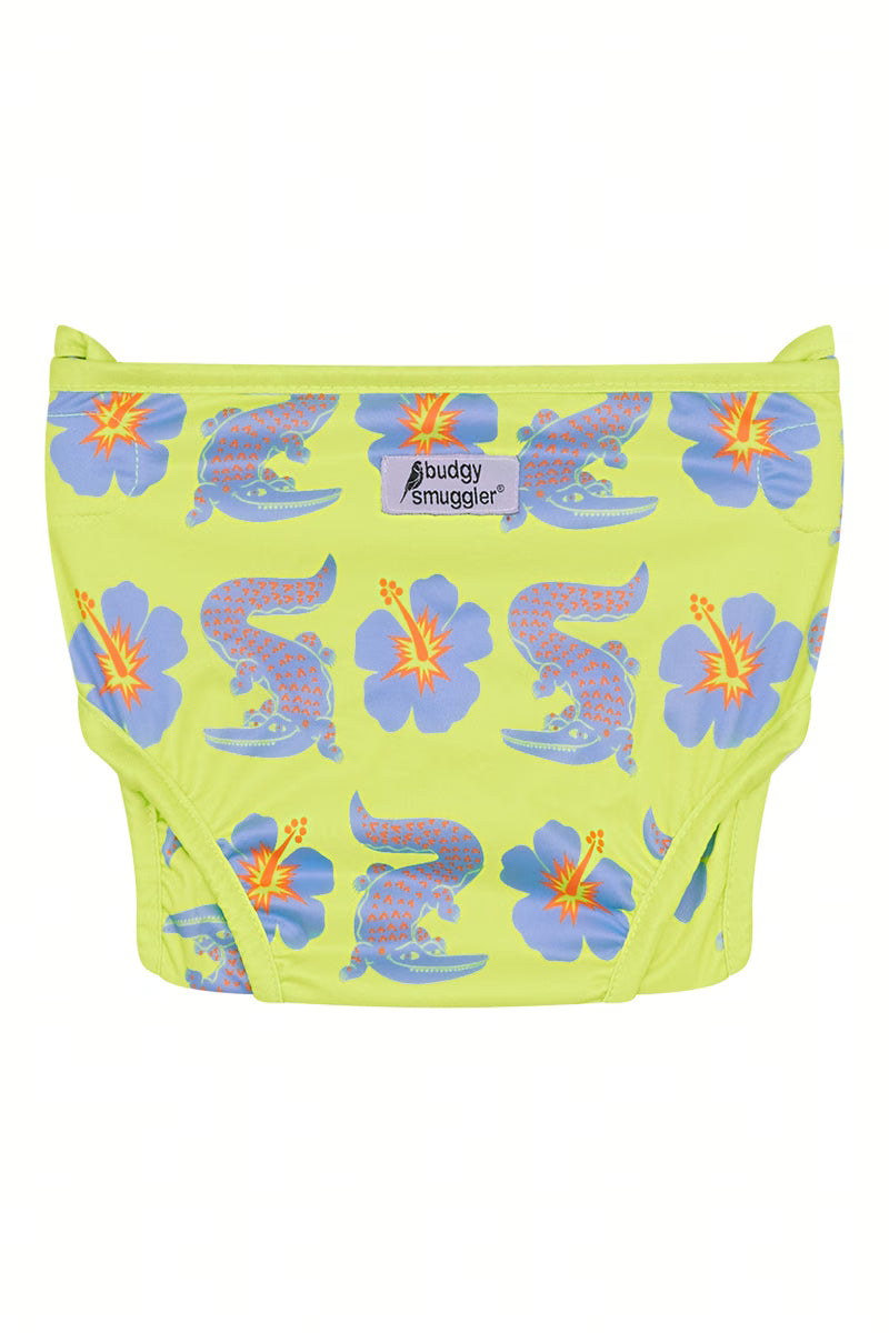 Back of the Trop a Croc swim nappy with Budgy Smuggler label