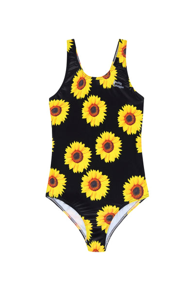 Girls One Piece in Black Sunflower