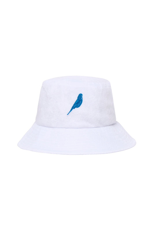 Bucket Hat in White Terry Towelling